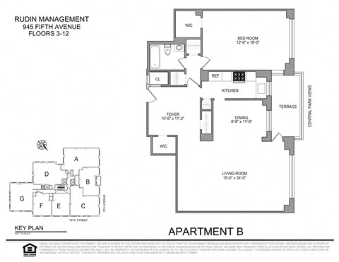 Floor plan for 1 bed, 1 bath, 946 sqft